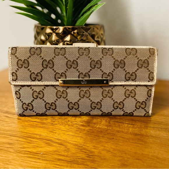 GUCCI Long Wallet GG Logo Canvas Leather 💯 AUTHENTIC